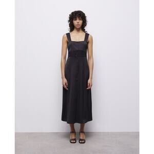 The Kooples Satin Black Button Front Midi Dress Minimalist Quiet Luxury Size 4